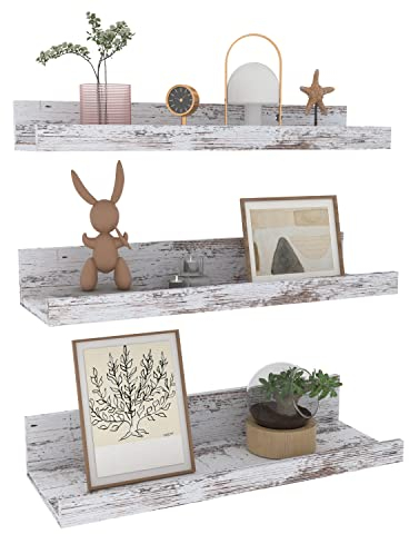 EXYGLO Estante de Pared de Madera Rústica, Estantes Gray para Sala de Estar, Dormitorio, Cocina, Baño, Ahorra Espacio en el Hogar, Juego de 3