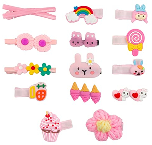 XPEX 14 Stück Haarspangen, 5 cm Haarspangen, Mädchen, Haarspangen für Mädchen, Metall-Haarspangen für Kinder (Rosa)