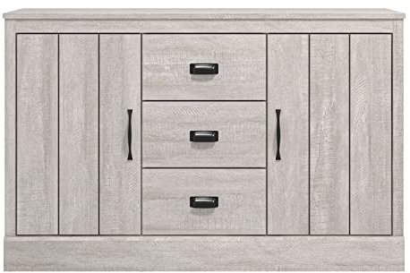 Galano Bristol 2 Door 3 Drawer Sideboard - Storage Cabinet - Organizer Console - 39.8D x 113W x 72.6H centimetres - Adjustable Shelves - Dusty Grey Oak