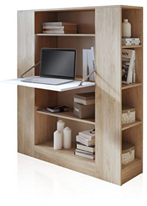 duehome | Estantería con Escritorio, Estanteria Multifuncion, Mesa de Ordenador, Modelo Play, Acabado en Tofe y Andersen, Medidas: 119,6 cm (Largo) x 139,6 cm (Alto) x 34,5 cm (Fondo)