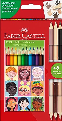 Faber-Castell 511514 - Set di matite colorate triangolari, 15 pezzi, incl. Bicolore pelle, per bambini e adulti