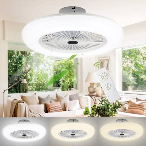 Izrielar Ventilador de Techo con iluminación y Control Remoto,80W Lámpara de techo con ventilador del Viento Ajustable y temperatura de color,con temporizador para DormitorioSala Comedor(ZA6728-M-1c)