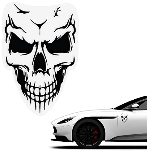 Biomar Labs 1 x Schädel Totenkopf Transparent Vinyl Skull Sticker Aufkleber Autoaufkleber Fenster Auto Moto Motorrad Fenster Tür Fahrrad Tuning (Black) B 81