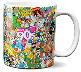 Hustling Sharks® Tasse mit Spruch - I love the 90's - Geschenk Kaffeetasse - 330ml Spülmaschinenfest, Keramik - 90ziger Jahre, bunte Tasse, bunt