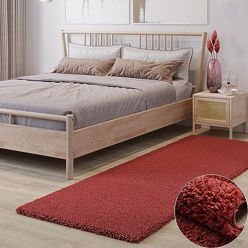 MY-RUG Teppich Shaggy Star Hochflor rechteckig weinrot 200 x 80 cm - Wohnzimmerteppich, Kuschelteppich, Einfarbig