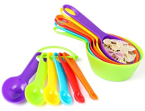 EVERMARKET 12PCS Plastic Colorful Measuring Cups, Stackable Measuring Spoons, Kitchen Measuring Set for Baking & Cooking (Multi Colors)