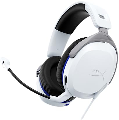 HyperX Cloud Stinger 2, Kabelgebundenes Gaming-Headset für PlayStation, Leicht, Memory-Schaumstoff, 50mm-Treiber, Schwenkbares Mikrofon, Premium-Sound, Integrierte Audiosteuerung, Weiß