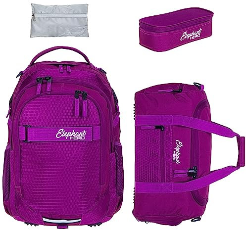 Elephant 4 Teile Set Rucksack Jungen Schulrucksack Signature 12770 Auswahl rsmr (Wild Berry 12993 (Violett))
