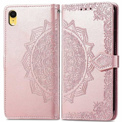 BIIULHCI Phone Case for iPhone XR,Premium Leather Wallet Full Cover with Card Slots and Kickstand,Flip Protective Case for iPhone XR Pink