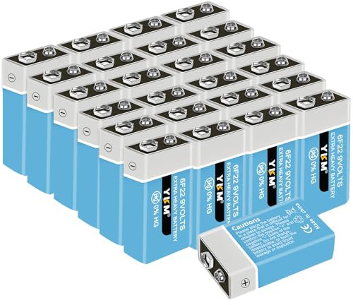 YKM - 24 Pack 9V Battery 9V Battery for Smoke Detector Guitar Door Opener Pedals Smoke Alarm Battery