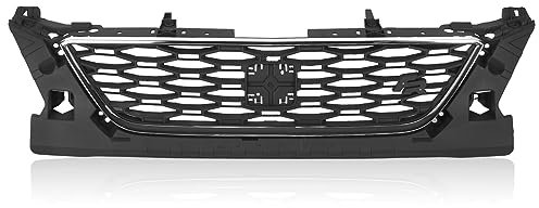 Front Bumper Grille, 5F0853654D989 Chrome Black Mesh Front Upper Bumper Grille, Honeycomb Mesh ABS Plastic Bumper Guard Cover Grill for SEAT Leon FR 5F MK3 Pre Facelift 2013-2017