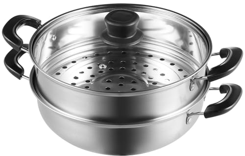 VEVOR Steamer Pot, 11in/28cm Steamer Pot for Cooking with 3QT Stock Pot and Vegetable Steamer, Food-Grade 304 Stainless Steel Food Steamer Cookware with Lid for Gas Electric Induction Grill Stove