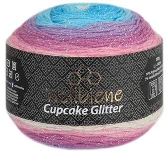 Cupcake Glitter Simli 150g Strickwolle 150 Gramm Wolle zum Stricken und Häkeln Babywolle türkische Wolle Farbverlaufswolle Glitzer (hellblau rosa pastell 3000)