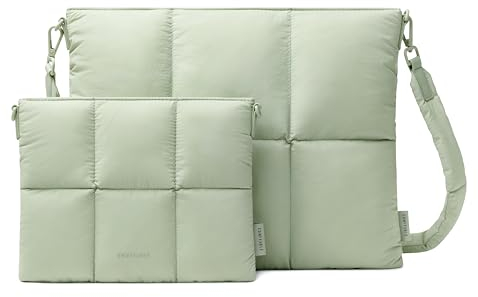 Comfyable Puffy Laptop Sleeve 13 Inch 14 Inch, Quilted Puffer Pillow Case with Strap Compatible for MacBook Air 13” M4 M3 M2, MacBook Pro 13 Inch 14 Inch M4, Sleeve & Organizer Bundle, Sage