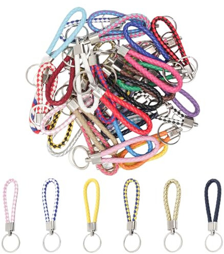 UTMACH 30 Piezas Llavero de Cuero Trenzado PU Llavero de Coche Cuero Correa de Cuero Sintético Cuerda Llavero Laveros de Cuerda de Cuero Metal Cuero Artificial Llaveros para Damen, Herren