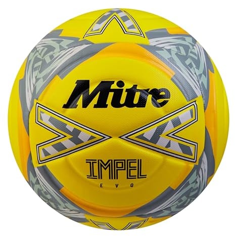 Mitre Impel Evo Football | Durable Training Ball | Hyperseam Technology, Fluo Yellow/Black/Circular Grey, 4