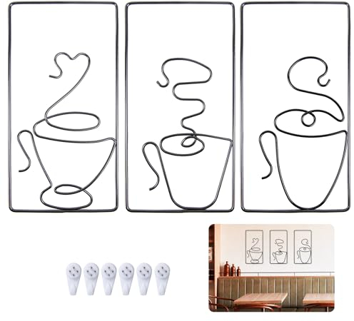 jinminamz Decoración de Pared, Adornos Pared Metalicos Café Tazas Metal Cuadros Decorativos Minimalistas Quadros para Casa Cocina Coffee Pasillo Salon Decoracion, 3 Piezas Negro 24 x 12cm