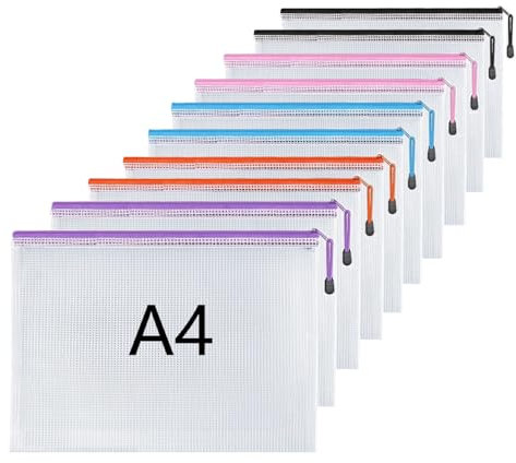 A4 Plastic Wallets File Folder Zip Lock Bags Document Wallet File Zipper Bags for Office Home School Supplies 10Pcs