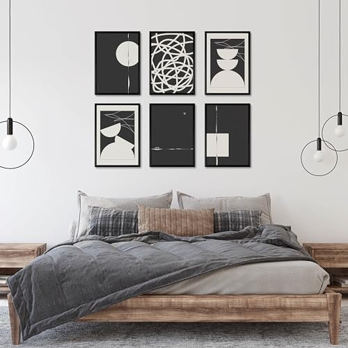 Studio Moien 6-Abstract Set - A3 Größe (29,7 x 42 cm) abstrakte, schwarz-weiße moderne und zeitgenössische Poster - Ungerahmt - Perfekt für Schlafzimmer, Wohnzimmer, Küche und Büro