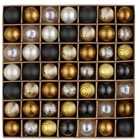 Valery Madelyn Weihnachtskugeln, 49 Stück 3cm Bruchsichere Christbaumkugeln Weihnachtskugel, Christbaumschmuck mit Aufhänger(Schwarz Gold)