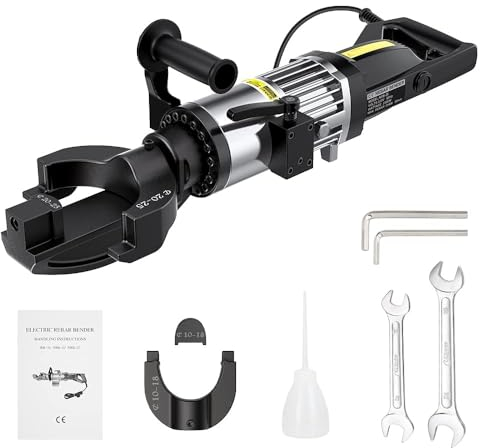 COUCHO Hydraulische Bewehrungsbiegemaschine, 4~25 mm elektrische hydraulische Bewehrungsbiegemaschine, 1500 W, 5 Sek. Schneiden von Stahlstäben mit 130° Biegewinkel mit Positionierungsbolzen