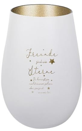 Der-Porzellan-Laden Windlicht mit Gravur Freunde sind wie Sterne, Weiß Gold, Teelichthalter aus Glas mit Spruch, Tischdeko modern