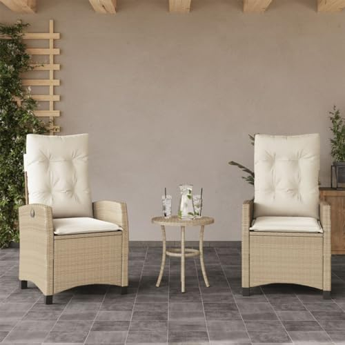 Festnight Polyrattan Gartenstuh 2er Set Hochlehner Verstellbar, Gartenmöbel Set mit 2 Sessel, Rattan Gartensessel mit Sitz- und Rückenkissen, abziehbarer und waschbarer Bezug - Beige