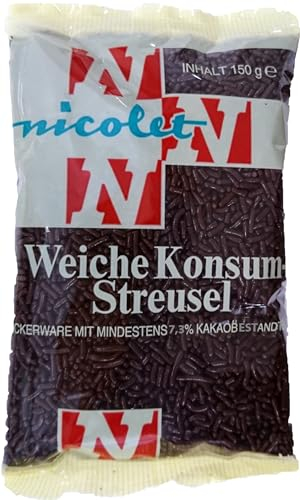 nicolet weiche Konsum-Streusel, Schoko-Streusel für Weihnachts-Plätzchen, Dessert und Eis, ursprüngliche Rezeptur, glutenfrei