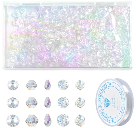 NYGGTYK Lot de 800 perles en verre transparent - Accessoires de bricolage - Pour la fabrication de bracelets, colliers, pendentifs, etc.