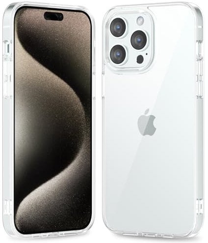 oakxco Thin Slim Clear case for iPhone 15 Pro Max, Transparent Hybrid Hard Shell Plastic & Soft Silicone Rubber Bumper, Non-Yellow Acrylic Protective Lightweight Cover for Women, Clear