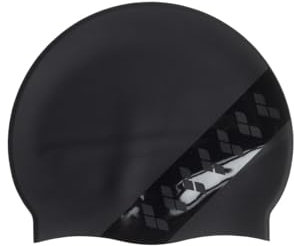 Arena Icons Team-Streifen-Unisex-Silikon-Badekappe für Damen und Herren, intensives Training, Rennen, bequem, rutschfest, Langhaar, Arena Stripe/Schwarz/Schwarz
