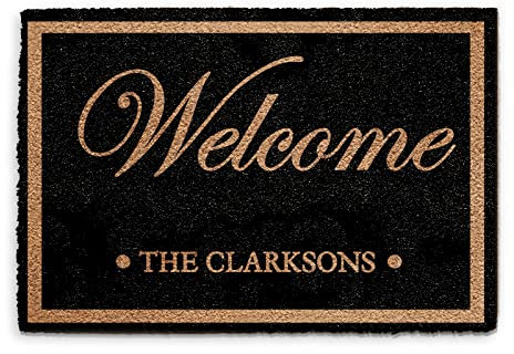 Personalised Doormat (40cm x 60cm) Small, Customise with Name, Initial, Text, Coconut Core Fibre Heavy Duty Mat, Rug, Family Name Welcome Dots Indoor Natural Coir Regular Door Mat