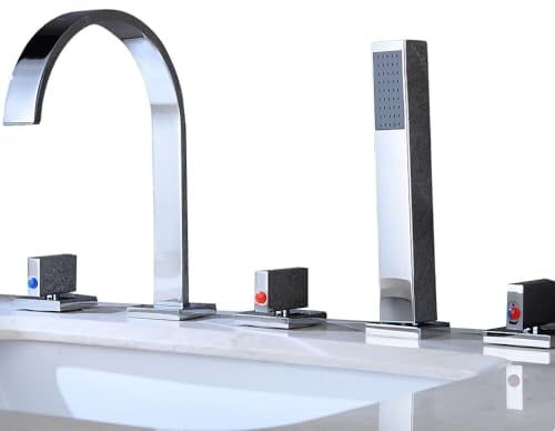 Badewannenarmatur Wasserhahn Handbrause Wannenrand Armatur Chrom Set Wannenrandarmatur Mit Ausziehbarem FüR Badewanne Wannenarmatur Zur Wandmontage Edelstahl GebüRstet Wannenbatterie 5Loch