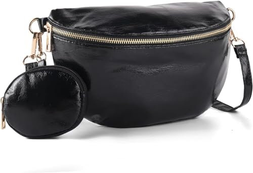 Grand sac banane, sac à bandoulière pour femme, sac banane avec sangle réglable, sac à bandoulière tendance pour course à pied, randonnée, cyclisme, noir profond, Classique