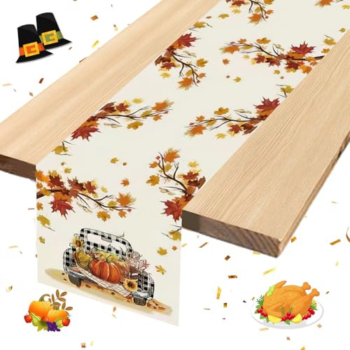 Shinybox Herbst Tischläufer, Leinen Herbst Tischläufer, Tischläufer Herbst Ahornblätter, Herbstfeste Wohnkultur Thanksgiving Party, Herbst und Thanksgiving-Dekorationen 183x33cm(Herbst A)