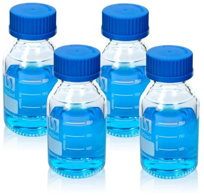 ALWSCI 250 mL Laborflasche, Labor Weithals Glasflasche Medienflaschen mit GL 45-Schraubverschluss, Borosilikat 3.3 Glas, 4er-Pack