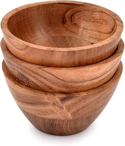 Mahasu Soup Bowl Rice Bowl Wood Noodle Bowl Wooden Prep Bowl Dinner Bowls Cereal Rice Bowls Multipurpose Round Bowl (12.7cm x 12.7cm x 6.98cm) (Set of 3)