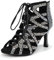 YKXLM Stivali da Ballo Latino Americano Donna con Punta Aperta Strass con Tacco Scarpe da Ballo Donna,Tacco 8.5 cm,Nero,38EU