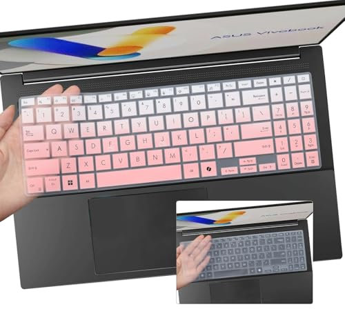 2PCS Keyboard Cover for 2025 2024 ASUS Vivobook 15 M5506 S5506 S5507 S5507QA, Vivobook 16 M5606 S5606 M1607KA X1607QA, Vivobook V16 V3607VU V3607VJ Keyboard Skin-OPink+Clear