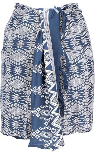 GURU SHOP Schmaler Bali Sarong, Wickelrock, Sarongkleid, Schal - Raute/Dunkelblau, Herren/Damen, Synthetisch