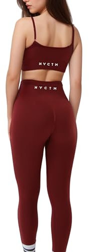 NVCTM 2 teiliges Gym Set Damen - High Waist Leggings - Sport Leggings Damen - Booty Scrunch - Blickdicht - Sporthose - Yogahose (Bordeaux Rot, M)