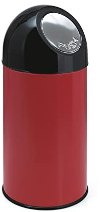 PROREGAL Klassischer Abfallbehälter mit Pushdeckel | 40 Liter, HxBxT 67x31x31cm | Metall | Rot