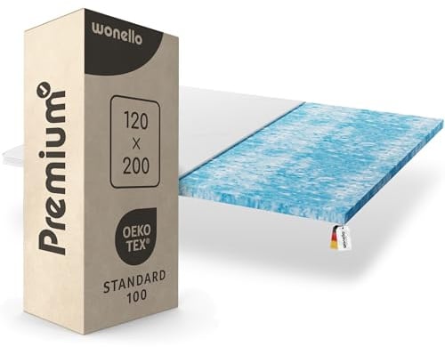 WONELLO Matratzentopper Premium Gel 120x200 cm | Gelschaum Topper Weich | Öko-Tex Zertifiziert, waschbar | Bequeme Matratzenauflage für Bett, Boxspringbett & Jede Matratze | 120 x 200 x 6cm bis 120kg