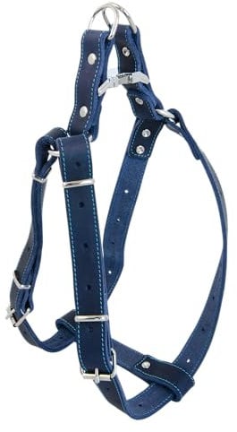 JACK AND VANILLA, Robustes Ledergeschirr für Hunde, Größe 30–50 cm, Elegantes und sicheres Design, Blaue Farbe, Größe 16 x 30–50 cm, Ledermodell