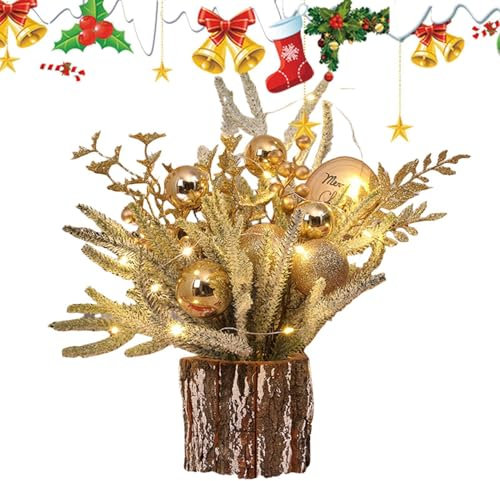 Albero di Natale in vaso, albero di Natale, albero di Natale artificiale da tavolo con luce a LED - Decorazioni per interni natalizi, piante decorative in vaso finte per scrivania, fine