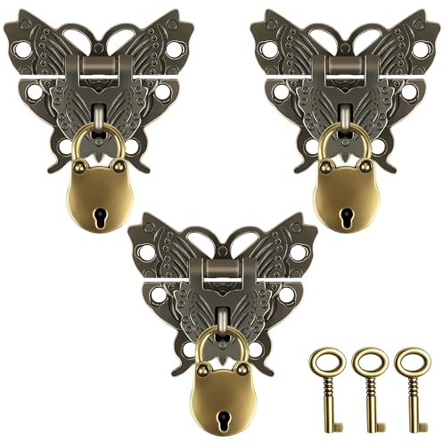 3er Set Vintage Vorhängeschloss – Koffer Verschluss mit Antik-Optik für Holzkisten, Schmuckbox & Reisegepäck – Robustes Kistenverschluss Schlossriegel