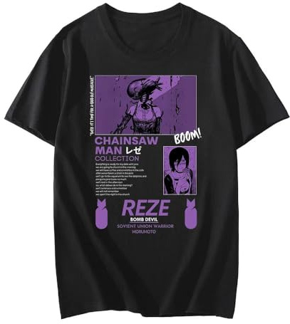 TUCVNDAT Chainsaw Man Reze Japanese T Shirt Men Manga Graphic Tees Funny Cartoon Pochita Makima T-Shirt Tops Tshirt Male Black S