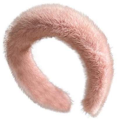 Bandeau en vison artificiel pour femmes, bandeau en peluche de faux vison chaud, bandeau en peluche de vison de lavage d'automne et d'hiver à large bord, bandeau de couleur unie pour femmes