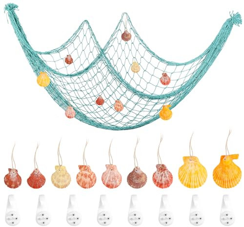 Fischernetz Deko Fischernetz 100X200 cm Nautisches Fischnetz mit Muscheln Maritime Deko Fischnetz Hängendes Fotonetz für Zuhause Wohnzimmer Wandbehänge Fotografie Bar Party