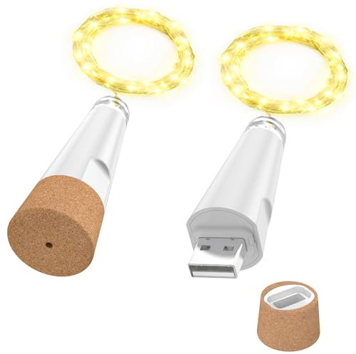 OUSMIN Lichterkette, USB Wiederaufladbare Weinflaschenlichter mit Korken, 2024 Version USB Lichterkette für Party Weihnachten